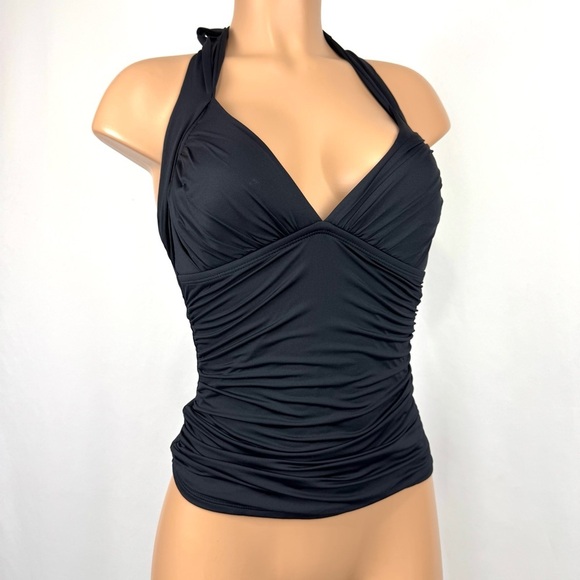 La Blanca Other - La Blanca Women’s Sz 4 Black Ruched Padded Halter Tankini Top Swimsuit Slimming